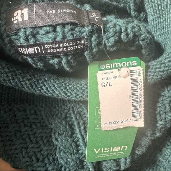 Le 31 Par Simons Green Knit Sweater Mock Neck 100% Cotton Size Large NWT - Picture 5 of 6